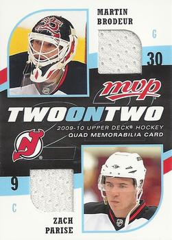 2009-10 Upper Deck MVP - Two on Two Jerseys #J-BFCP Zach Parise / Martin Brodeur / Sidney Crosby / Marc-Andre Fleury  Front