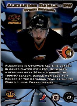 1997-98 Pacific Invincible - Feature Performers #23 Alexandre Daigle Back