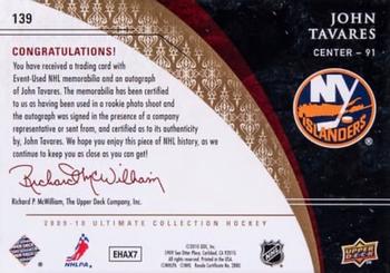 2009-10 Upper Deck Ultimate Collection - Rookie NHL Shield Autographs #139 John Tavares  Back