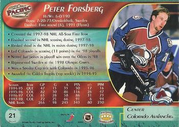 1998-99 Pacific #21 Peter Forsberg Back