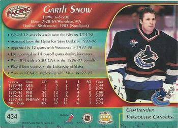 1998-99 Pacific #434 Garth Snow Back
