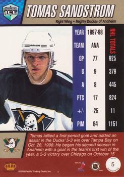 1998-99 Pacific Dynagon Ice #5 Tomas Sandstrom Back