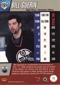 1998-99 Pacific Dynagon Ice #72 Bill Guerin Back