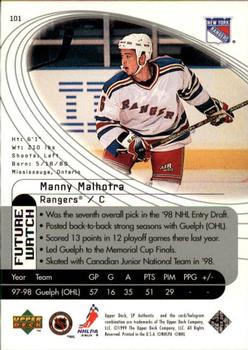 1998-99 SP Authentic #101 Manny Malhotra Back