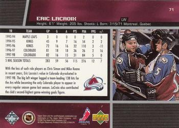 1998-99 Upper Deck #71 Eric Lacroix Back