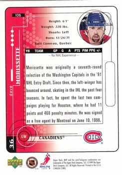 1998-99 Upper Deck MVP #106 Dave Morissette Back