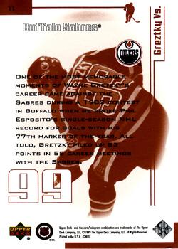 1999 Upper Deck Wayne Gretzky Living Legend #33 Wayne Gretzky (vs Buffalo) Back