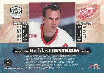 1999-00 Pacific Dynagon Ice #75 Nicklas Lidstrom Back