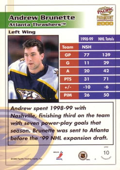 1999-00 Pacific Paramount #10 Andrew Brunette Back
