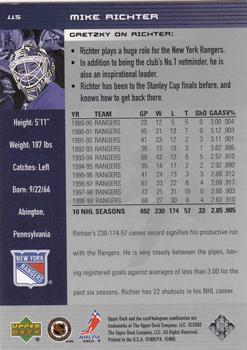 1999-00 Upper Deck Wayne Gretzky #115 Mike Richter Back