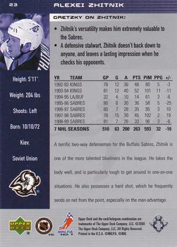 1999-00 Upper Deck Wayne Gretzky #23 Alexei Zhitnik Back