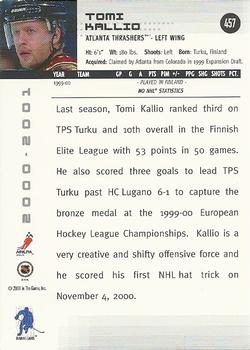 2000-01 Be a Player Memorabilia #457 Tomi Kallio Back