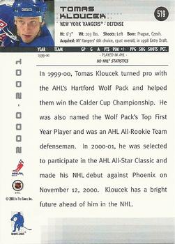 2000-01 Be a Player Memorabilia #519 Tomas Kloucek Back
