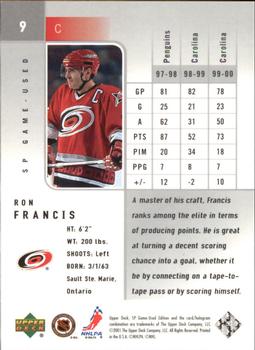 2000-01 SP Game Used #9 Ron Francis Back