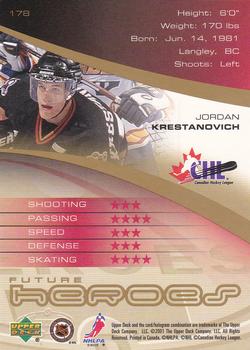 2000-01 Upper Deck Heroes #178 Jordan Krestanovich Back