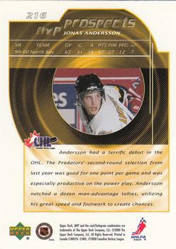 2000-01 Upper Deck MVP #216 Jonas Andersson Back