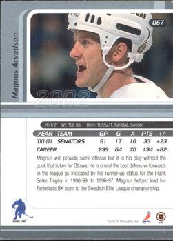 2001-02 Be a Player Signature Series #067 Magnus Arvedson Back