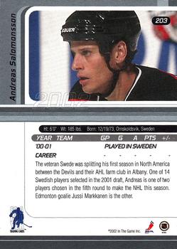 2001-02 Be a Player Signature Series #203 Andreas Salomonsson Back
