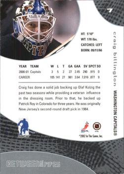 2001-02 Be a Player Between the Pipes #7 Craig Billington Back