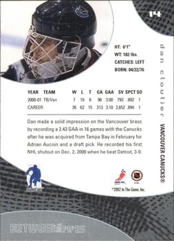 2001-02 Be a Player Between the Pipes #14 Dan Cloutier Back