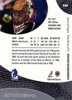 2001-02 Be a Player Between the Pipes #18 Jocelyn Thibault Back