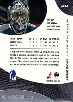 2001-02 Be a Player Between the Pipes #20 Miikka Kiprusoff Back