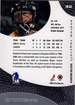 2001-02 Be a Player Between the Pipes #32 Andrew Raycroft Back
