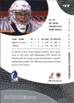 2001-02 Be a Player Between the Pipes #47 Chris Mason Back