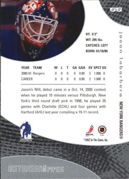 2001-02 Be a Player Between the Pipes #55 Jason LaBarbera Back