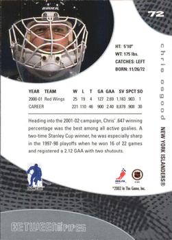 2001-02 Be a Player Between the Pipes #72 Chris Osgood Back