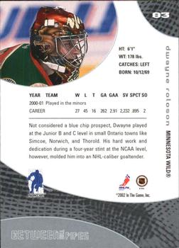 2001-02 Be a Player Between the Pipes #83 Dwayne Roloson Back