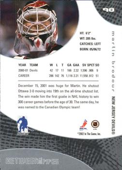 2001-02 Be a Player Between the Pipes #98 Martin Brodeur Back