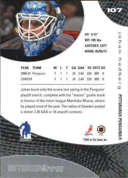 2001-02 Be a Player Between the Pipes #107 Johan Hedberg Back