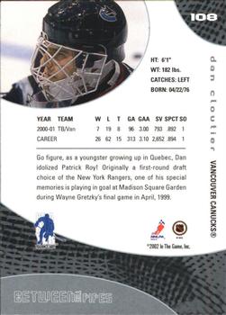 2001-02 Be a Player Between the Pipes #108 Dan Cloutier Back