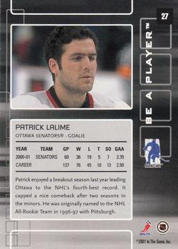 2001-02 Be a Player Memorabilia #27 Patrick Lalime Back