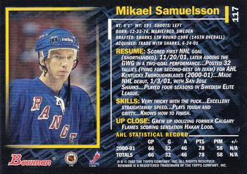 2001-02 Bowman YoungStars #117 Mikael Samuelsson Back