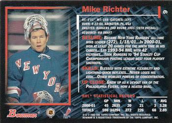 2001-02 Bowman YoungStars #9 Mike Richter Back