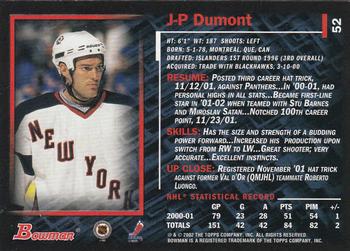 2001-02 Bowman YoungStars #52 J.P. Dumont Back