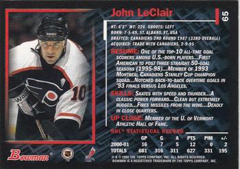 2001-02 Bowman YoungStars #65 John LeClair Back