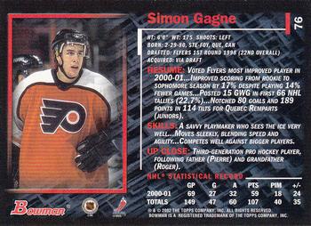 2001-02 Bowman YoungStars #76 Simon Gagne Back