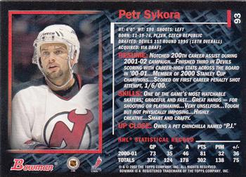 2001-02 Bowman YoungStars #93 Petr Sykora Back