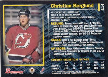 2001-02 Bowman YoungStars #114 Christian Berglund Back