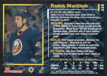 2001-02 Bowman YoungStars #118 Radek Martinek Back
