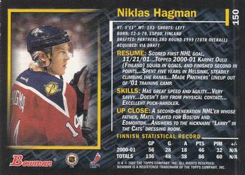 2001-02 Bowman YoungStars #150 Niklas Hagman Back