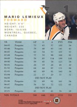 2001-02 Fleer Legacy #1 Mario Lemieux Back