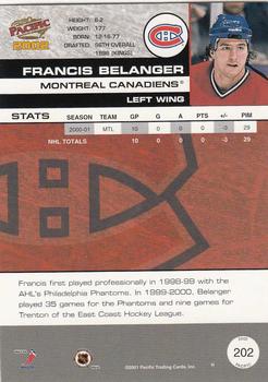 2001-02 Pacific #202 Francis Belanger Back