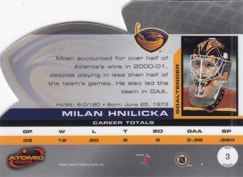 2001-02 Pacific Atomic #3 Milan Hnilicka Back