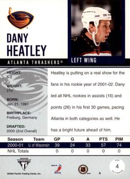 2001-02 Pacific Private Stock Titanium #4 Dany Heatley Back