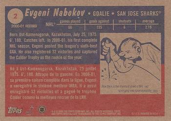 2001-02 Topps Heritage #2 Evgeni Nabokov Back