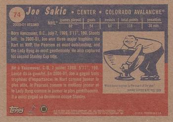 2001-02 Topps Heritage #74 Joe Sakic Back